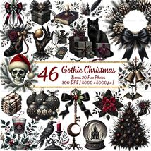 46 Gothic Christmas Clipart | Gothmas Dark Holiday PNGs | Vintage Waterc... - $5.07 CAD
