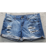 Aéropostale Midi Shorts Women 4 Blue Denim Stretch Flat Front Distressed... - £14.68 GBP