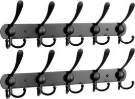 Nearmoon Coat Rack Wall Mounted-2 Pack, Heavy Duty Bath, 5 Hooks, Matte Black - £33.64 GBP