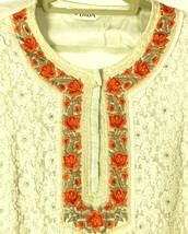 BIBA Womens Sz 42 Indian Embroidered Kurti Tunic Long Dress Ivory Ethnic Wedding - £56.09 GBP