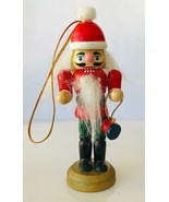 Wood Nutcracker Christmas Ornament Santa Holding Something 3.25&quot; Tall - £9.19 GBP
