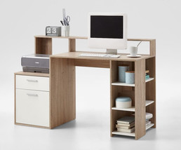 Sansa White and Oak Desk with Hutch - £251.65 GBP