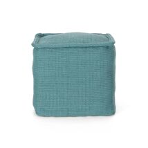 Hansolo Teal Cotton 16" Yarn Square Pouf Ottoman Floor Cushion - $80.99