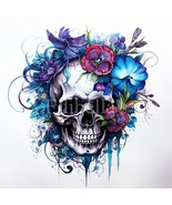 Floral Skull Sublimation Clipart 2 | 300 DPI JPEG | Transparent PNG | 40... - $0.39