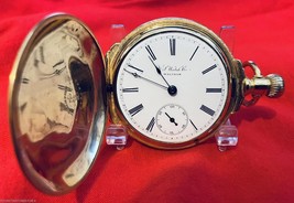 SCARCE 1892 US WATCH CO 18s BOX HINGE GOLDFILLED HUNTER CASE POCKET WATC... - $697.62 CAD