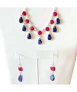 Genuine Ruby &amp; Sapphire Sterling Silver Necklace Earrings Set Natural Ge... - $100.00