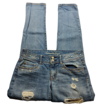 American Eagle Skinny Jeans 4 Regular Medium Wash Distressed Studded Denim - $20.79