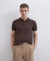 Adolfo Dominguez Hombre Polo Shirt Pique Brown Cotton Size Med - $555.02 MXN