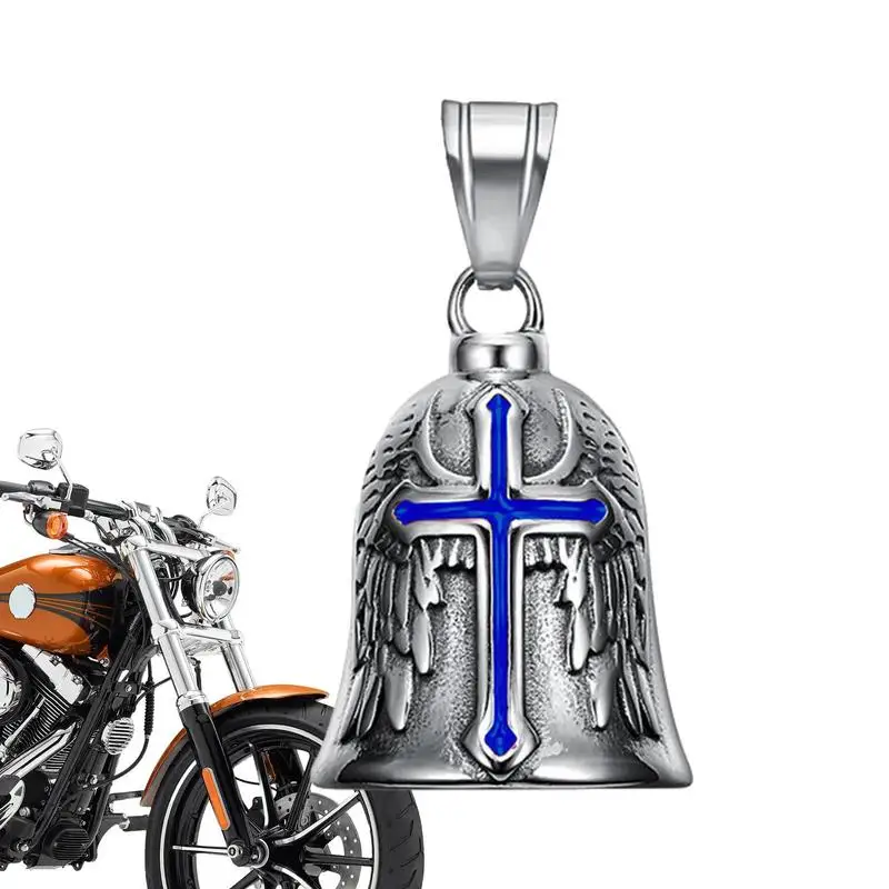 Retro Punk Style Guardian Bell Motorcycle Bells Men&#39;s Cross Lucky Bell Angel - £10.81 GBP+