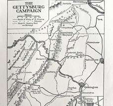 Map 1930 Gettysburg Campaign Civil War 5.5 x 9&quot; Military History Ephemer... - $380.53 MXN