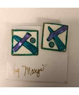 Vintage retro 90’s hand painted clip on earrings by Margie Margi - $573.08 MXN