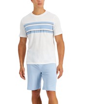 Club Room Men&#39;s 2-Pc. Stripe Pajama T-Shirt &amp; Shorts Set White/Blue-Small - £15.68 GBP