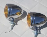 Vintage Style Fog Light Lamps Tear Drop 12 Volt Chrome Amber Hot Rod Tru... - $119.78