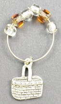 Silver Toned Single Handle Basket Charm Orange & Clear Beads Accessory Jewelry - $9.74