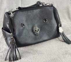 Womens Purse Black Gun Metal Skull Rivets Retro Goth Punk Tasseled Shoul... - $59.39