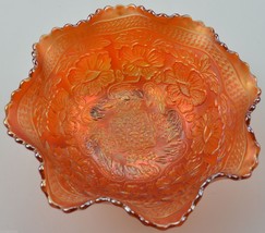 Fenton Art Glass Bowl Two Flowers Marigold Carnival Collectible Iridescent Decor - £50.20 GBP