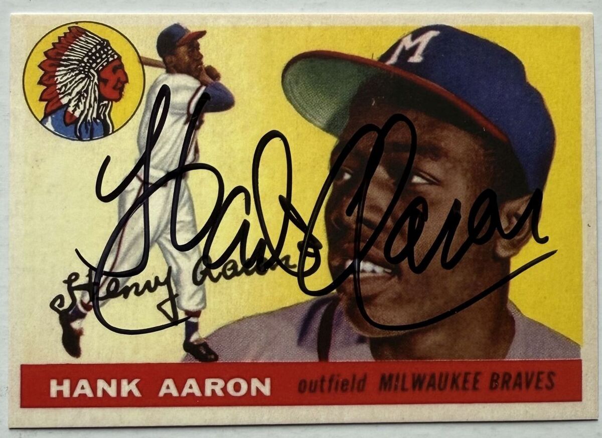 Hank Aaron (d. 2021) Autographed 1955 Topps Reprint Baseball Card - Milw... - $100.00