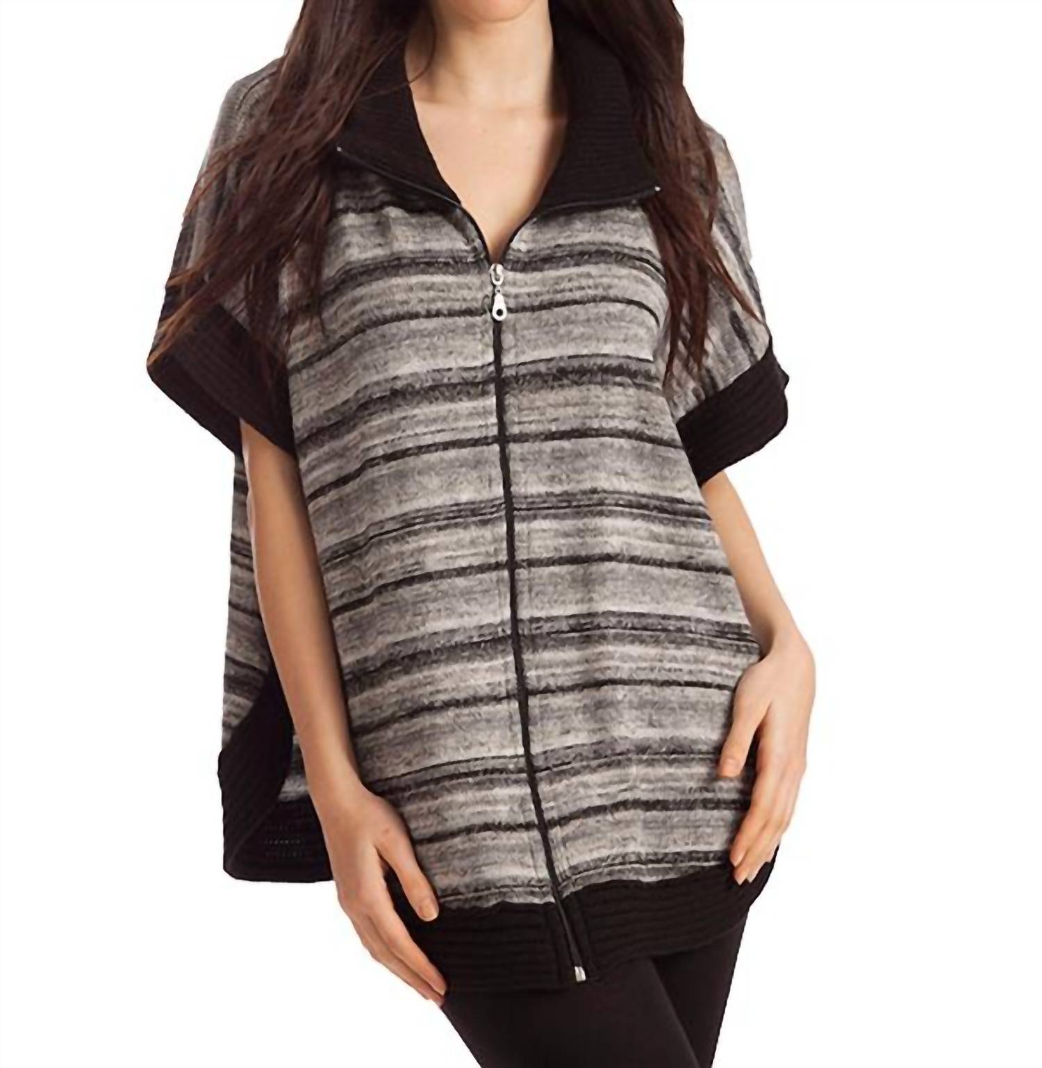 French Kyss penelope zip-up poncho in Black Multi - size S