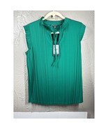 NWT Adrianna Papell Pleated Flutter Sleeve Blouse Emerald Green Tie Neck... - $818.55 MXN