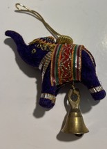 Fabric Elephant Christmas Ornament With Bell Boho Decor - $9.03