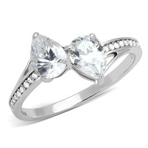 925 Sterling Silver Pear Cut Double Simulated Diamond Band Wedding Promise Ring - £62.06 GBP
