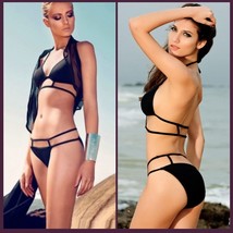 Hot Pink or Black Sexy Brazilian Strappy Design Padded Halter Bikini Swim Suit - £46.37 GBP