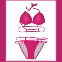 Hot Pink or Black Sexy Brazilian Strappy Design Padded Halter Bikini Swim Suit image 3