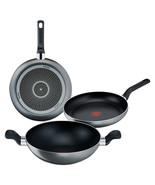 Tefal Matt Grey Frying Pan & Wok 3p (24+28+28cm) Dishwasher Oven Safe - $181.82