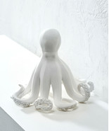 Octopus Figurine Nautical White 8.2&quot; High Poly Stone Seaside Ocean Coastal - £38.93 GBP