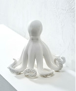 Octopus Figurine Nautical White 8.2&quot; High Poly Stone Seaside Ocean Coastal - €42,05 EUR