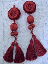Vintage Pair of Passementerie Silk Tassels Antique Red Wrapped Balls Gim... - $27.99