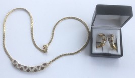 Vintage Fashion Necklace &amp; Earrings Set Genuine Garnet Diamond 18K Gold Plated - £28.41 GBP