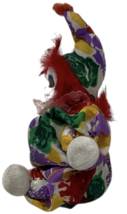 Vtg Porcelain Face Jester Clown Doll 5.5" Sandbag Body Red Hair Colorful Suit image 6