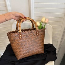 Vintage Style Rattan Woven Bamboo Joint Handbag 2023 New Straw Bag Clic Large Ca - £82.42 GBP