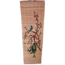Vintage Bamboo Scroll Painted Bird Floral Flowers Wall Hanging 37x12&quot; - £6.98 GBP