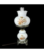 VTG Hurricane Table Lamp Milk Glass White Floral Parlor Wild Roses White... - £118.97 GBP