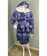 Catherine Malandrino Blue Fleece Fair Isle Print Bath Robe Tie Waist Sz ... - $33.83 CAD