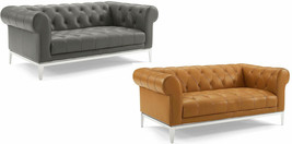 Chesterfield Loveseat Genuine Top Grain Soft Gray or Tan Leather Diamond Tufted - £1,142.17 GBP