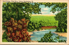 Battleboro Vermont VT West River Valley Scott Bridge Covered Linen Postcard T10 - £2.33 GBP