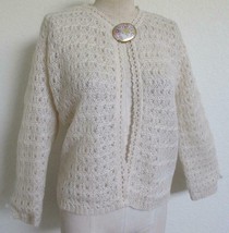 Vintage Ivory Mohair Blend Crochet Open Lace Cardigan Sweater Chiffon Li... - $24.99