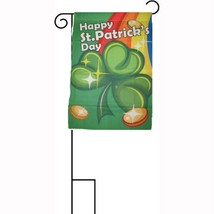 12&quot;x18&quot; Happy St. Patricks Day Clover Coins Sleeved w/ Garden Stand Flag PREMIUM - £15.16 GBP