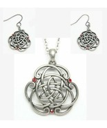 MYSTICA CELTIC THREE GEMS CLUB ALLOY NECKLACE &amp; EARRINGS SET LEAD FREE M... - $36.66 CAD
