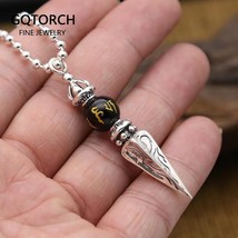 925 Sterling Silver Jewelry Vajra Talisman Pendant Natural Onyx Beads Six Words  - £44.07 GBP