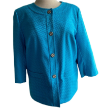 Laura Ashley Jacket Blazer Boxy S Teal Blue Shiny Tapestry Print Button ... - £10.41 GBP