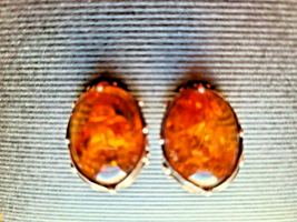 Sterling Silver Signed JRD Vintage Honey Amber Clip On Earrings - £102.25 GBP