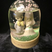 Vtg Precious Moments Wedding Bride Groom Snowglobe Snow Globe Enesco 80&#39;... - $23.70