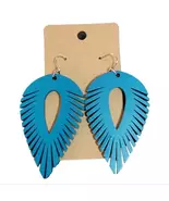 Blue Feather Wood Drop Earrings - $12.00