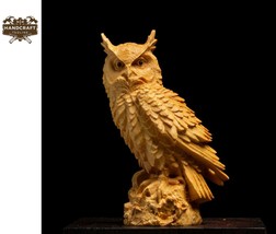 Hand-Carved Wooden Owl Statue, Rustic &#39;Owl Farm Keeper&#39; Decor, Unique Gift for A - £68.46 GBP
