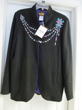 BOB MACKIE Wearable Art Jacket Coat Rayon Blend Bead Embellished Black L NEW - £30.41 GBP