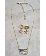 avon rhinestone pave american flag necklace with matching clip earrings ... - $15.43